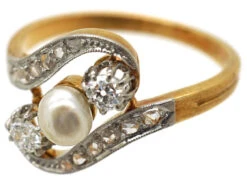 Art Nouveau 18ct Gold & Platinum, Diamond & Natural Pearl Crossover Ring 15 Art Nouveau 18ct Gold & Platinum, Diamond & Natural Pearl Crossover Ring -Antique Jewellery Company c216470e dsc04919