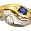 Art Deco 18ct Gold And Platinum Double Snake Ring Set With A Sapphire And Diamond