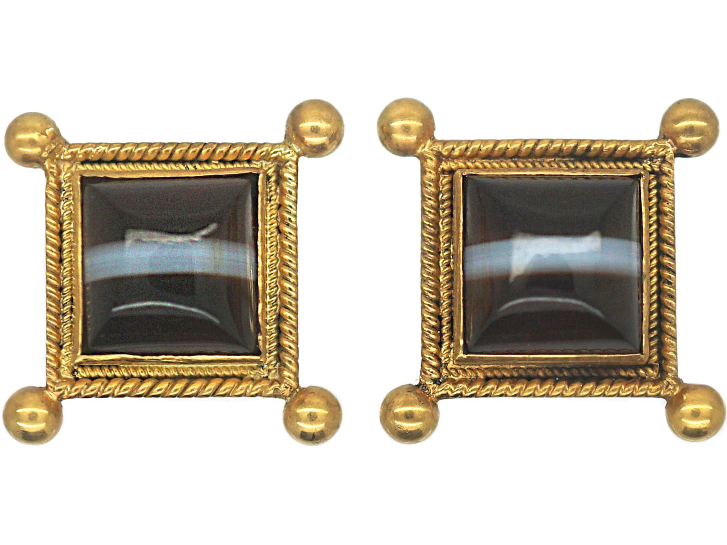 Victorian 18ct Gold & Banded Sardonyx Earrings 3 Victorian 18ct Gold & Banded Sardonyx Earrings