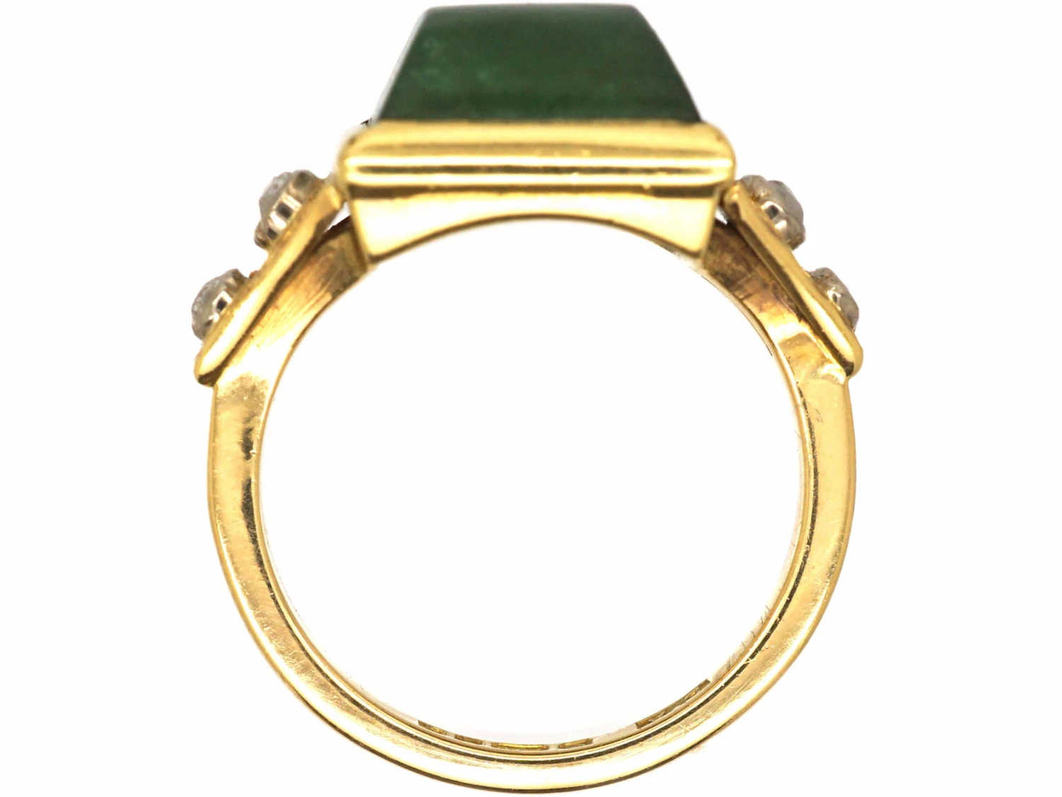 18ct Gold, Domed Nephrite & Diamond Ring 5 18ct Gold, Domed Nephrite & Diamond Ring - Image 3