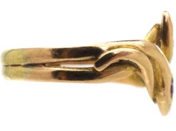 Edwardian 14ct Gold Double Snake Ring Set With A Ruby & Diamond -Antique Jewellery Company c5359060 dsc03343