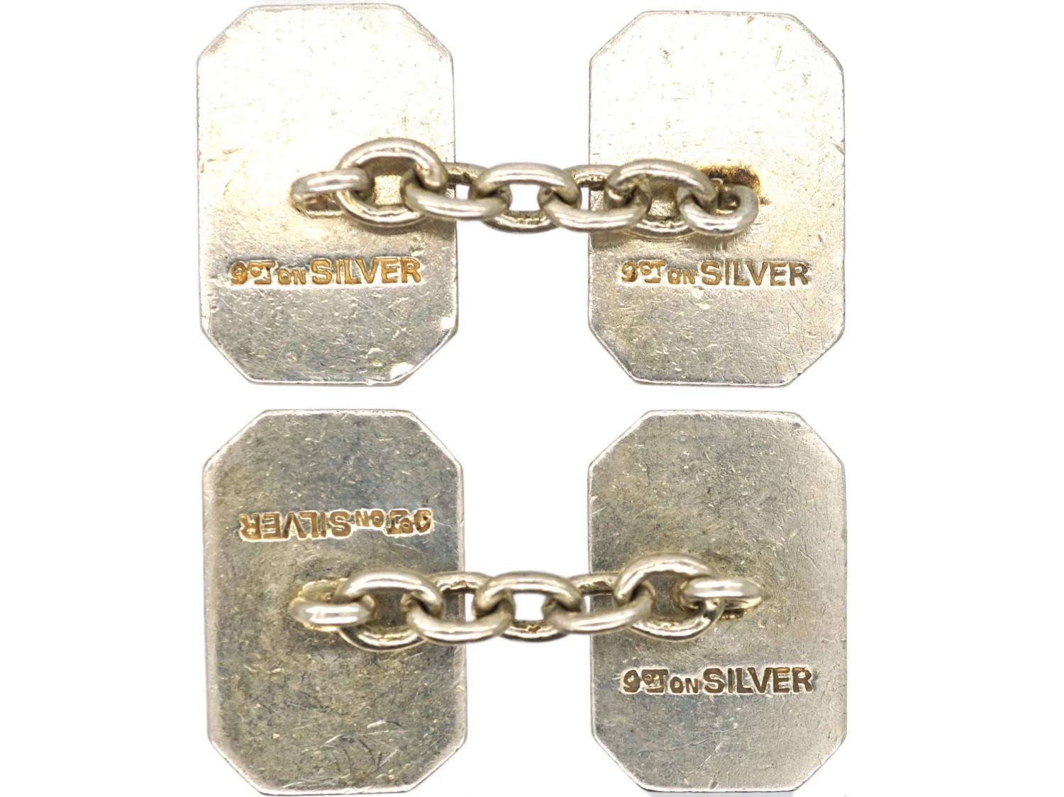 Art Deco 9ct Gold & Silver Rectangular Shaped Cufflinks 4 Art Deco 9ct Gold & Silver Rectangular Shaped Cufflinks - Image 2