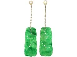 Art Deco 18ct White Gold Jade Drop Earrings