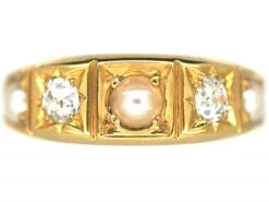 Victorian 18ct Gold Natural Split Pearl & Diamond Ring