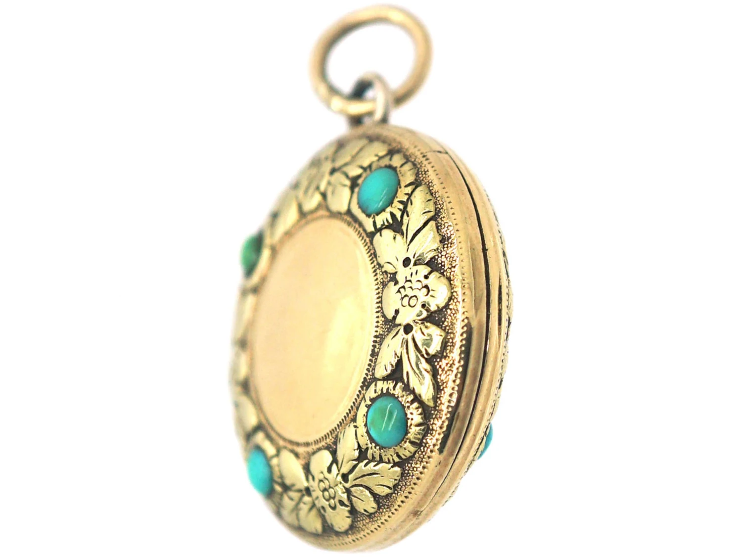 Georgian 15ct Two Colour Gold Round Locket Set With Turquoise 5 Georgian 15ct Two Colour Gold Round Locket Set With Turquoise - Image 3