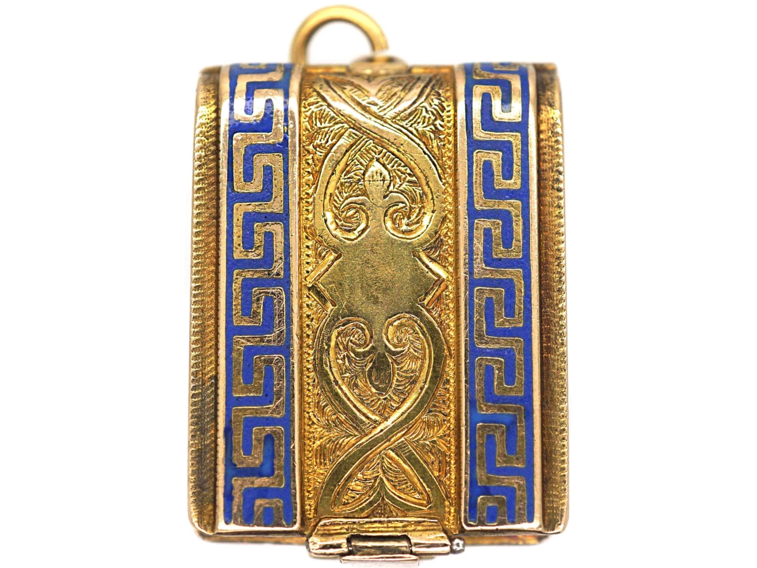 Victorian 18ct Gold & Blue Enamel Rectangular Book Locket With Four Glazed Compartments Inside 6 Victorian 18ct Gold & Blue Enamel Rectangular Book Locket With Four Glazed Compartments Inside - Image 4