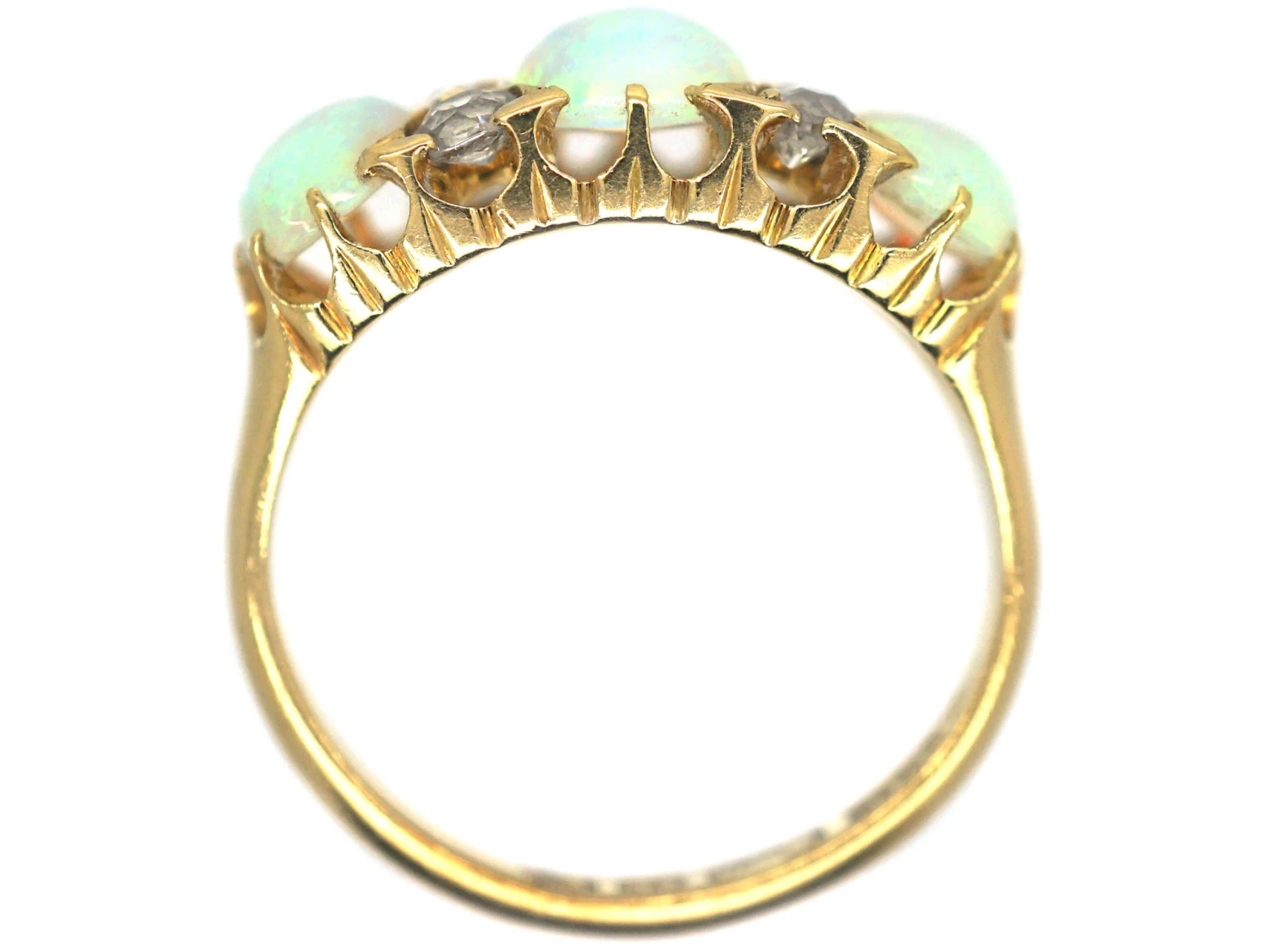 Victorian 18ct Gold, Three Stone Opal & Diamond Ring 6 Victorian 18ct Gold, Three Stone Opal & Diamond Ring - Image 4