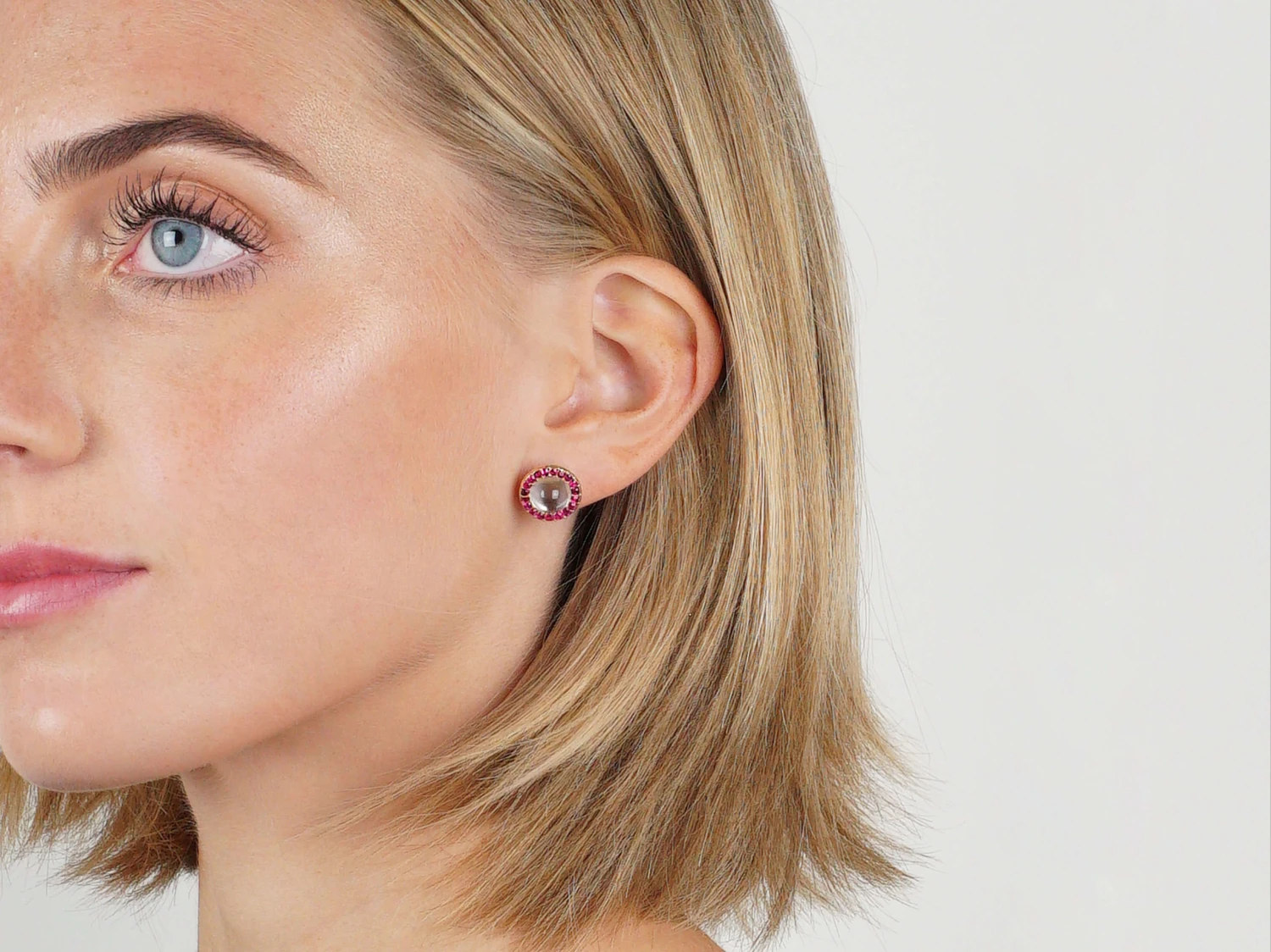 Edwardian 14ct Gold Moonstone & Ruby Round Stud Earrings 8 Edwardian 14ct Gold Moonstone & Ruby Round Stud Earrings - Image 6