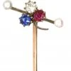 Edwardian Three Leaf Clover Sapphire, Diamond & Ruby Tie Pin With A Natural Pearl At Either End -Antique Jewellery Company cbea7070 dsc07309 scaled 1
