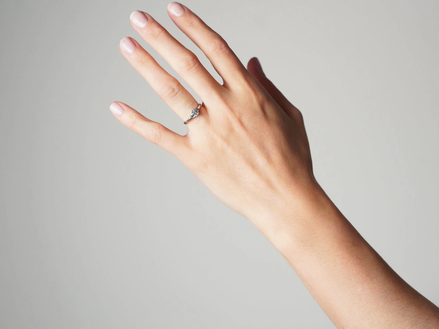 Platinum, Three Stone Baguette Diamond Ring 4 Platinum, Three Stone Baguette Diamond Ring - Image 2