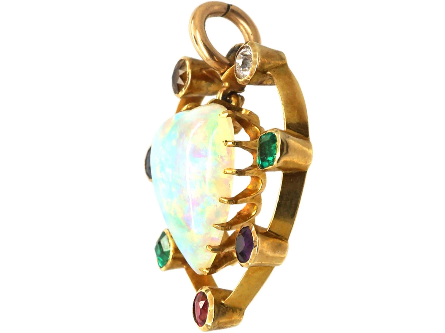 Edwardian 15ct Gold Opal Heart Pendant With Gemstones That Spell Dearest 4 Edwardian 15ct Gold Opal Heart Pendant With Gemstones That Spell Dearest - Image 2