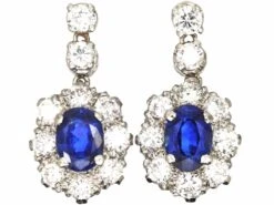 18ct White Gold, Sapphire & Diamond Drop Earrings