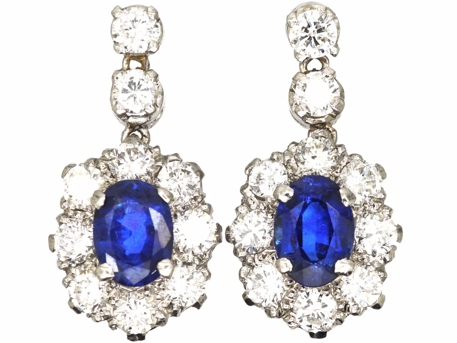 18ct White Gold, Sapphire & Diamond Drop Earrings 3 18ct White Gold, Sapphire & Diamond Drop Earrings