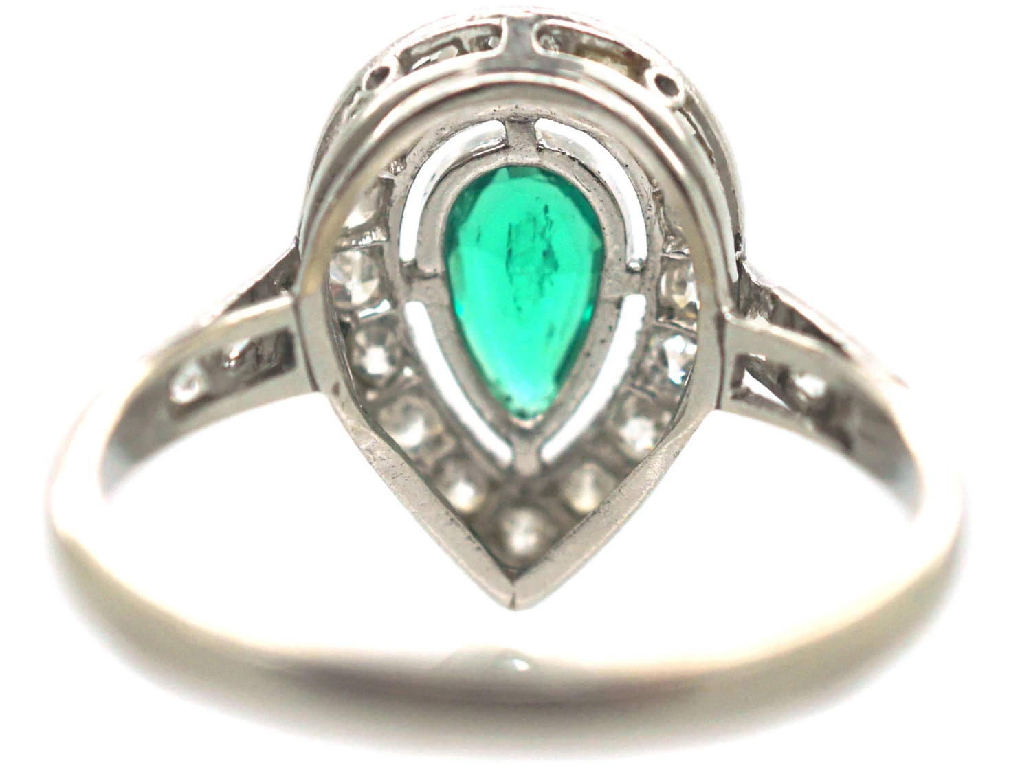 Art Deco Platinum Emerald & Diamond Pear Shaped Ring 7 Art Deco Platinum Emerald & Diamond Pear Shaped Ring - Image 5