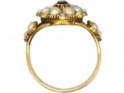 Regency 15ct Gold Natural Split Pearl & Carved Banded Onyx Forget Me Not Ring -Antique Jewellery Company ceeae672 dsc08143 scaled 1