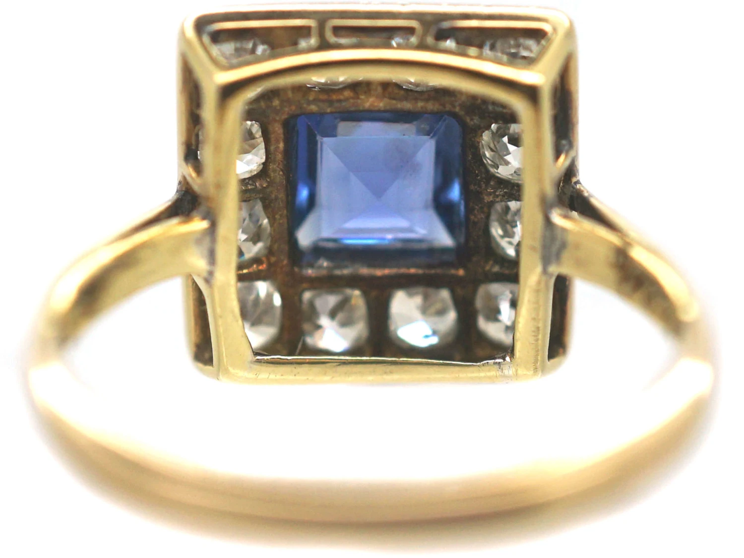 Art Deco 18ct Gold & Platinum Square Sapphire & Diamond Ring 7 Art Deco 18ct Gold & Platinum Square Sapphire & Diamond Ring - Image 5