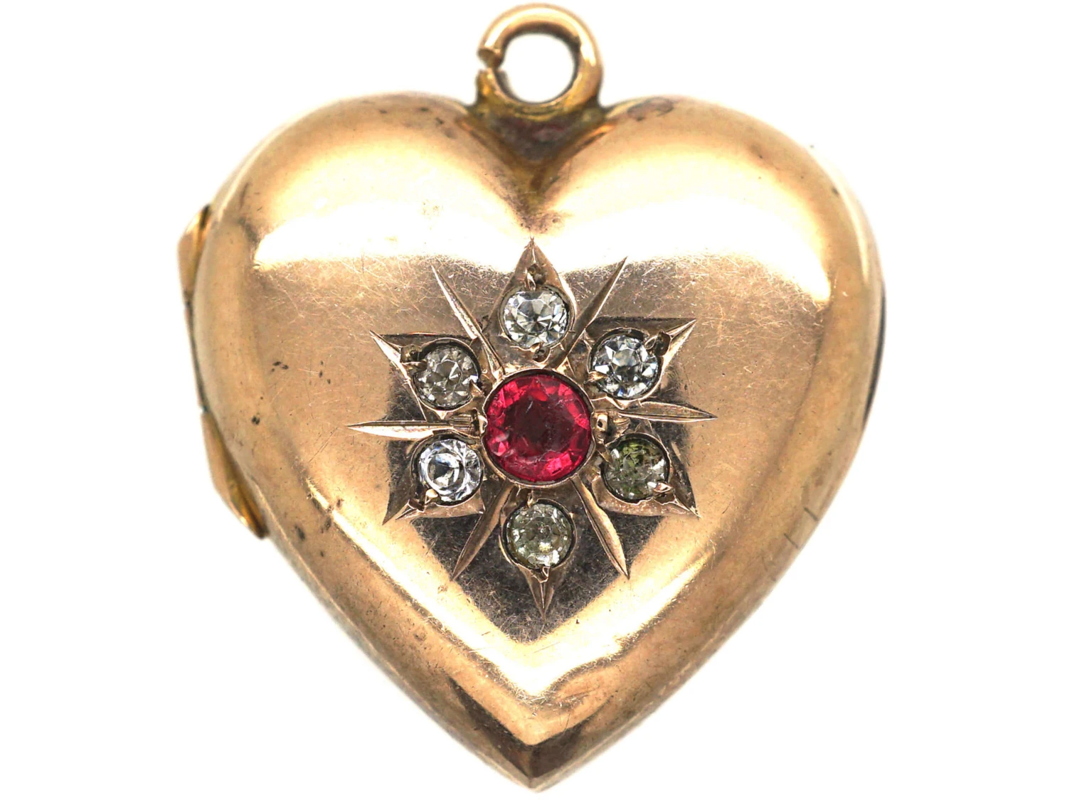 Edwardian 9ct Back & Front Heart Shaped Locket Set With Red & White Paste 3 Edwardian 9ct Back & Front Heart Shaped Locket Set With Red & White Paste