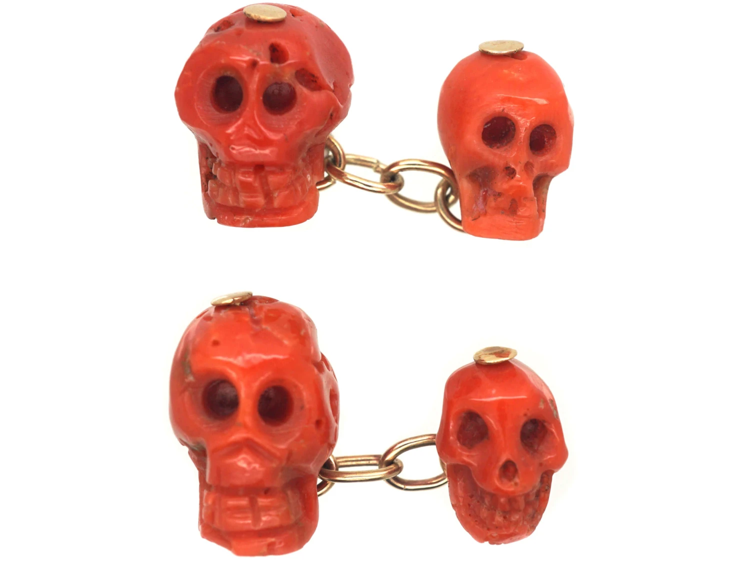 Victorian Memento Mori Carved Coral Skull Cufflinks 3 Victorian Memento Mori Carved Coral Skull Cufflinks