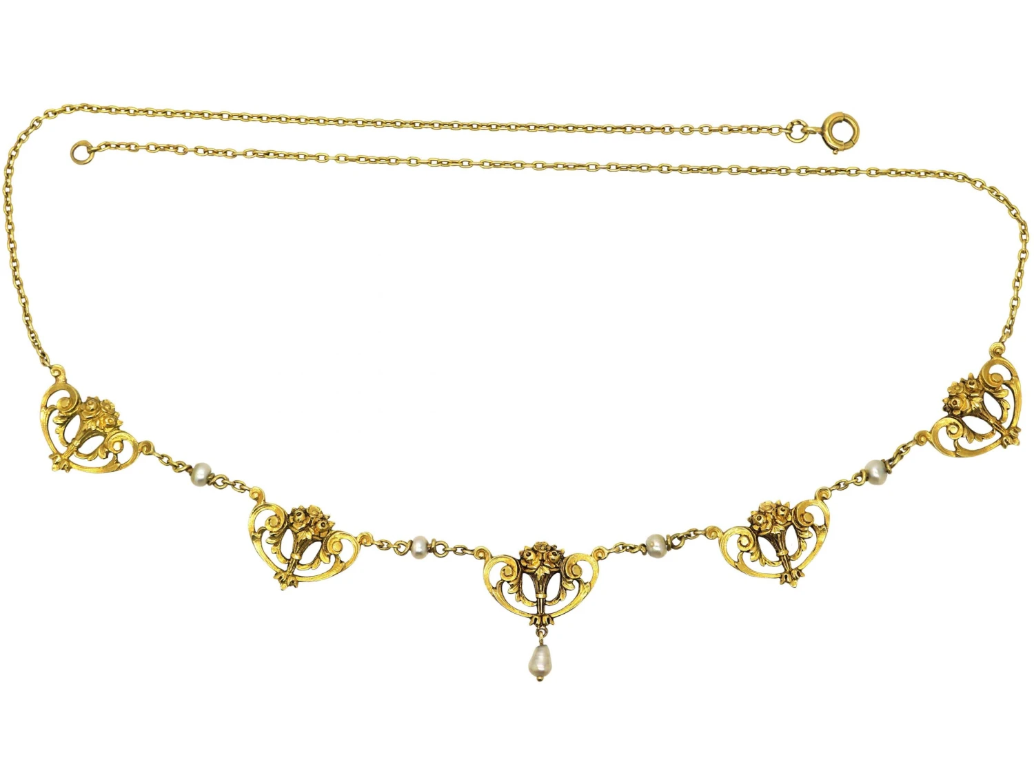 French Belle Epoque 18ct Gold Garland Necklace Set With Natural Pearls 3 French Belle Epoque 18ct Gold Garland Necklace Set With Natural Pearls