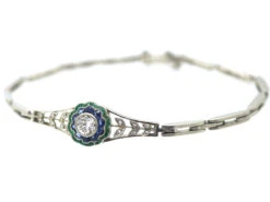 Art Deco Platinum, Diamond Emerald & Sapphire Bracelet 7 Art Deco Platinum, Diamond Emerald & Sapphire Bracelet -Antique Jewellery Company d1532b1d dsc09935 scaled 1