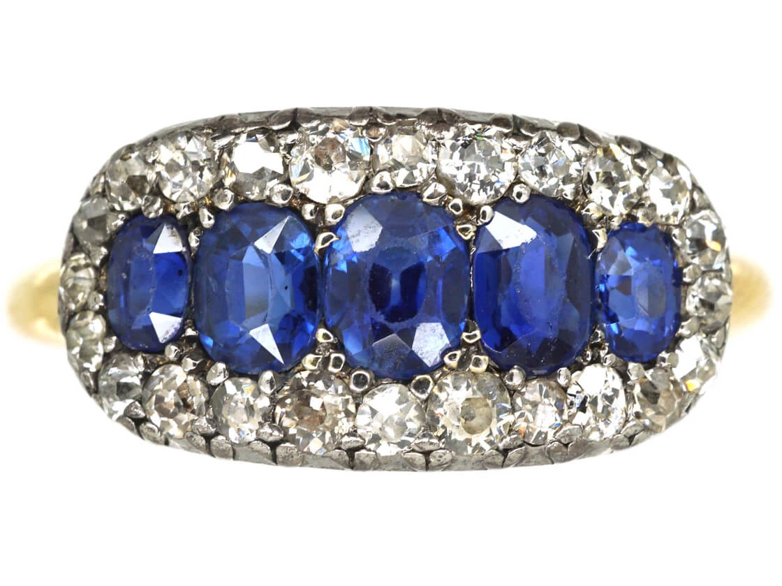 Victorian 18ct Gold Five Stone Sapphire & Diamond Ring 3 Victorian 18ct Gold Five Stone Sapphire & Diamond Ring