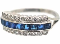Art Deco Platinum Sapphire & Diamond Three Row Ring 13 Art Deco Platinum Sapphire & Diamond Three Row Ring -Antique Jewellery Company d42e1781 dsc05948 scaled 1
