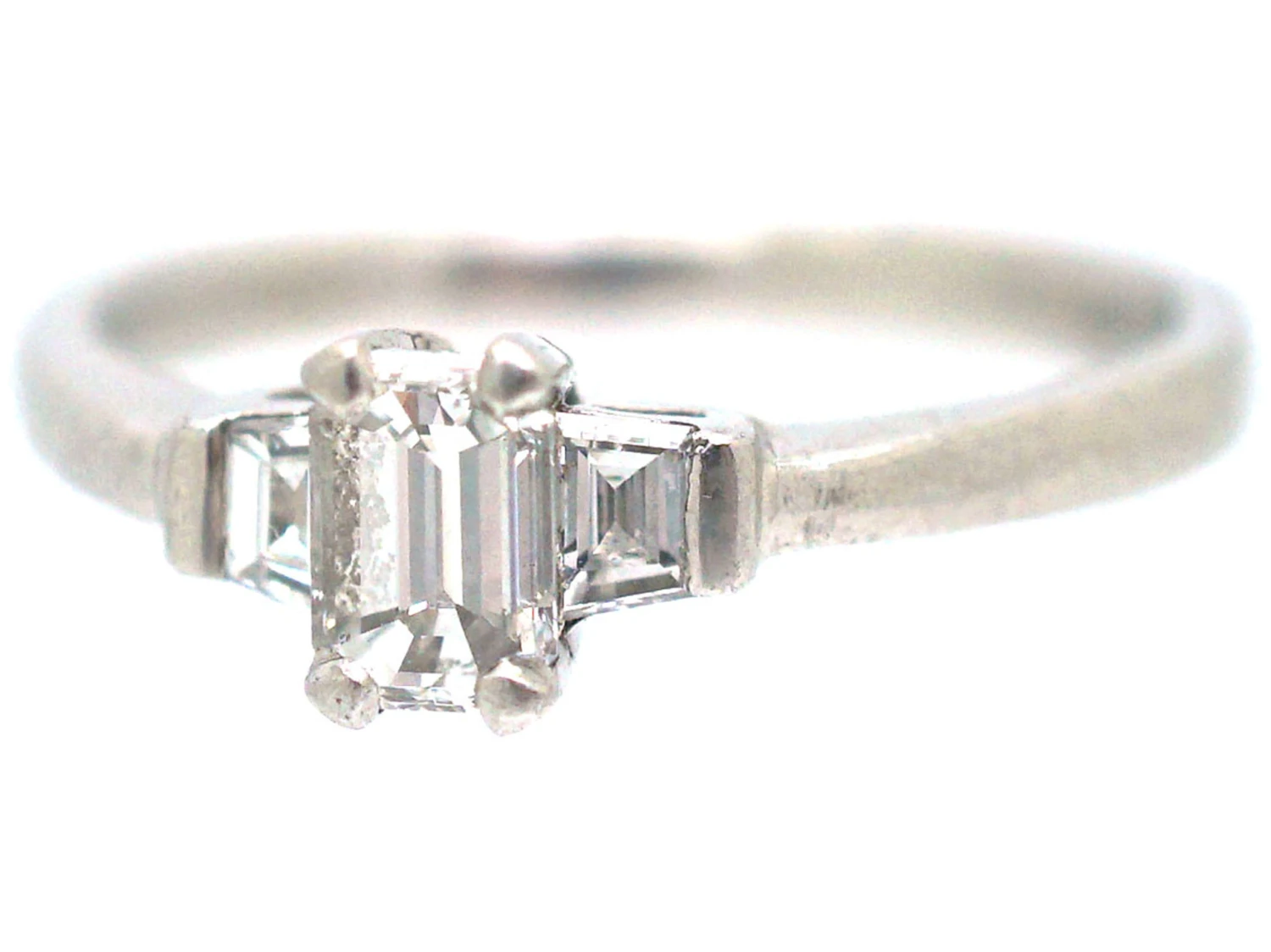 Platinum, Three Stone Baguette Diamond Ring 10 Platinum, Three Stone Baguette Diamond Ring - Image 8