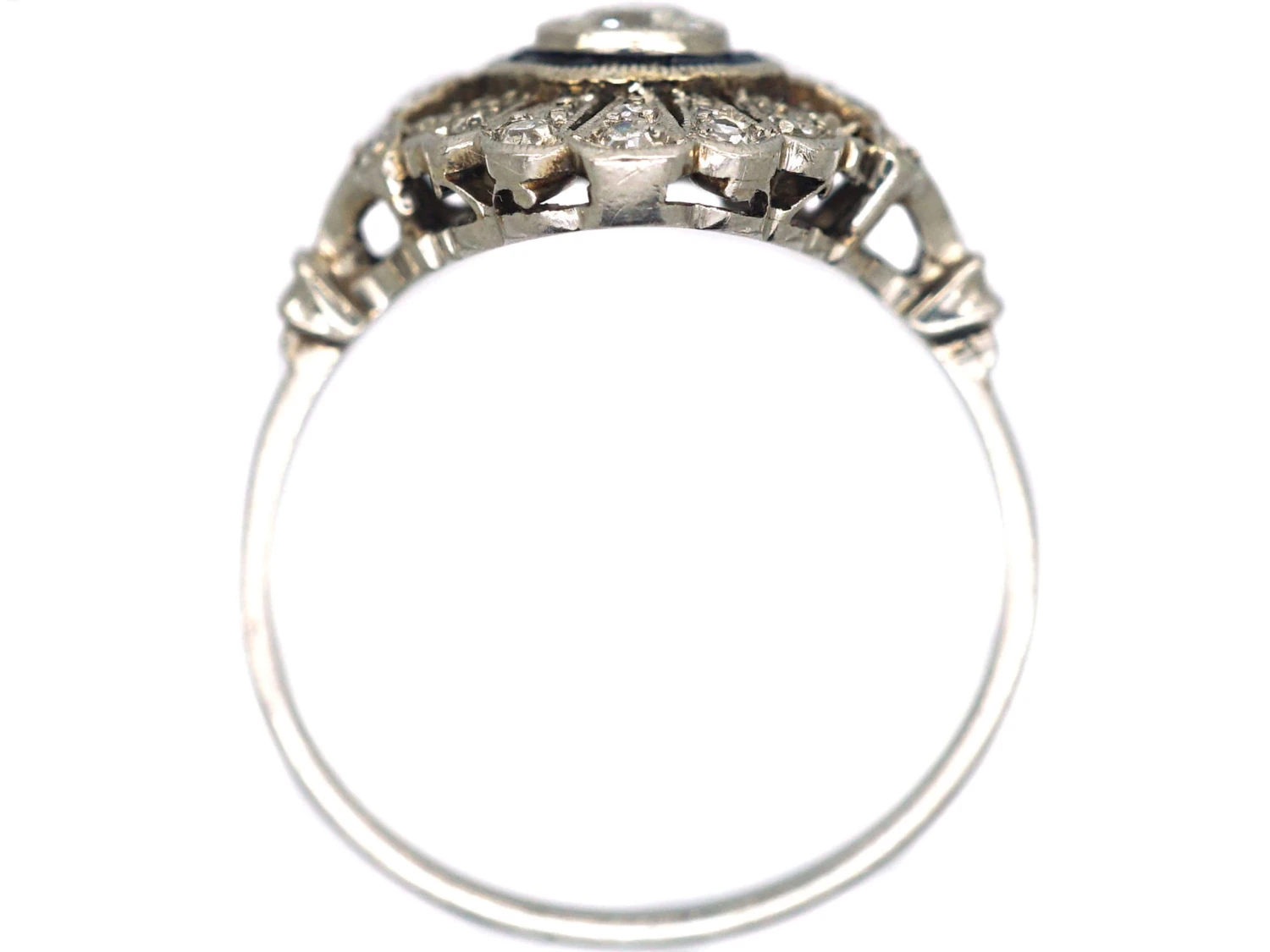 Art Deco Platinum, Sapphire & Diamond Target & Feather Style Ring 6 Art Deco Platinum, Sapphire & Diamond Target & Feather Style Ring - Image 4