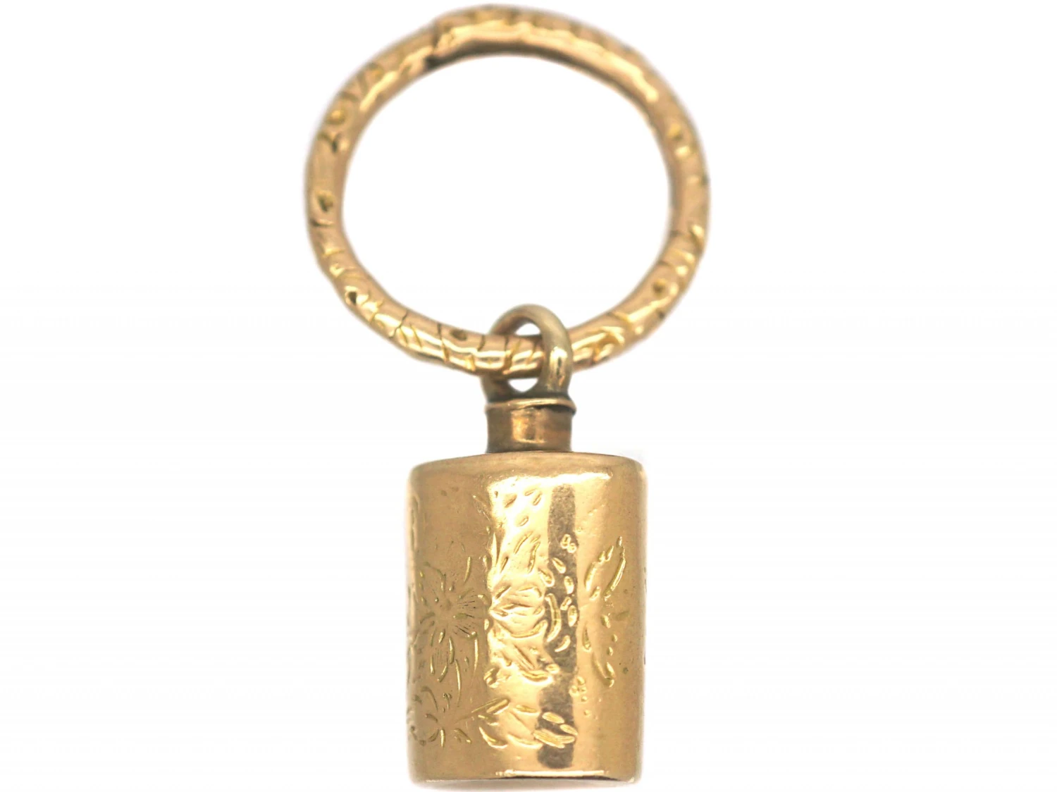 9ct Gold Engraved Scent Bottle Pendant On A Georgian Split Ring 3 9ct Gold Engraved Scent Bottle Pendant On A Georgian Split Ring