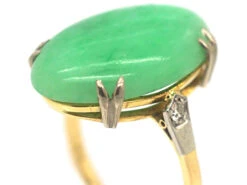 Art Deco 18ct Gold & Platinum Jade Ring With Diamond Set Shoulders -Antique Jewellery Company d52e8ab6 dsc05274 scaled 1