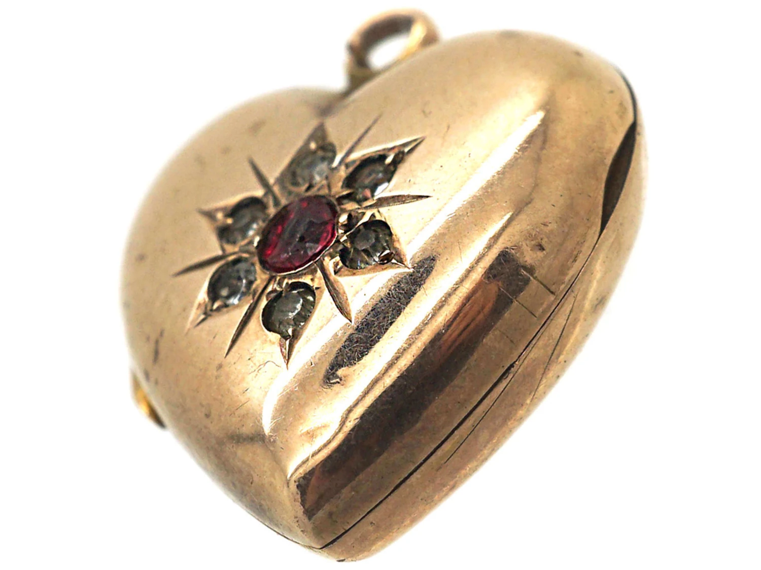 Edwardian 9ct Back & Front Heart Shaped Locket Set With Red & White Paste 4 Edwardian 9ct Back & Front Heart Shaped Locket Set With Red & White Paste - Image 2