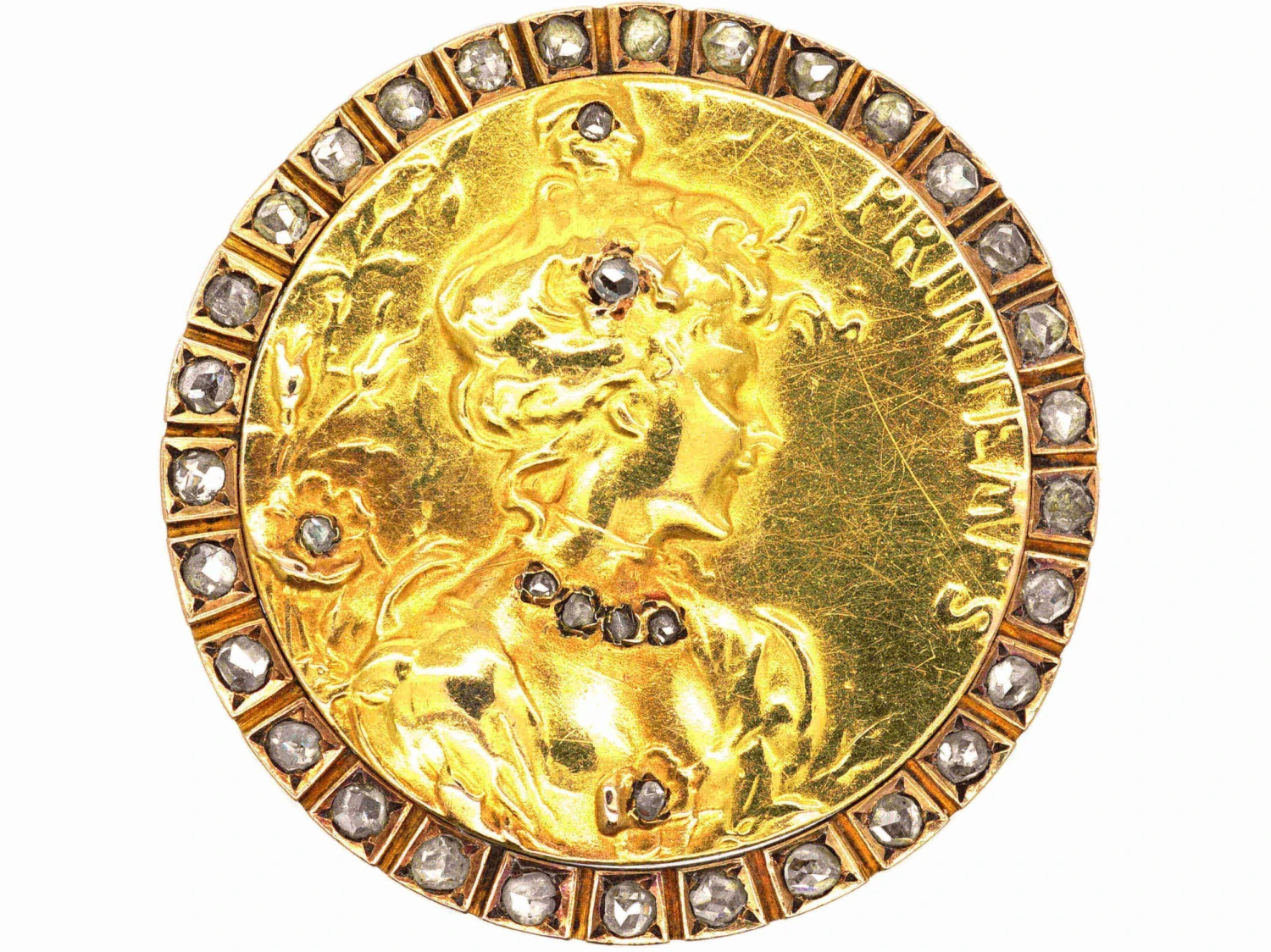 Art Nouveau 18ct Gold Brooch Of A Lady Set With Diamonds In Original Case 3 Art Nouveau 18ct Gold Brooch Of A Lady Set With Diamonds In Original Case