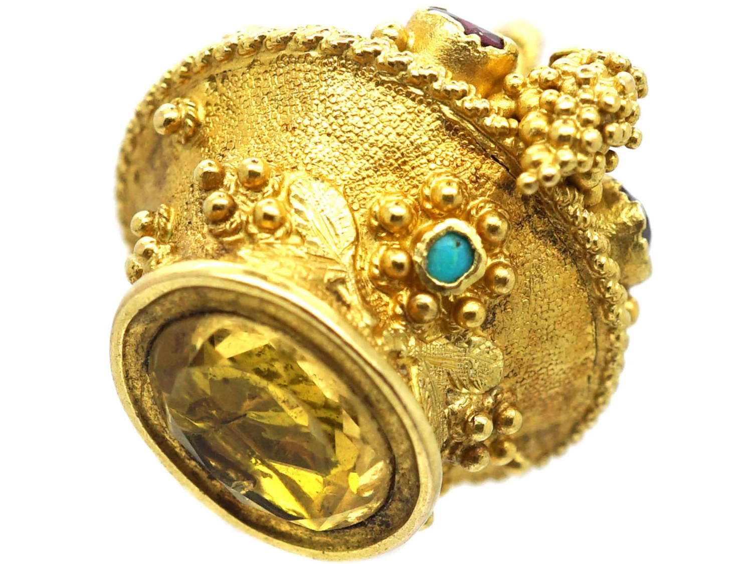 Georgian 18ct Two Colour Gold , Turquoise & Garnet Flower Basket Pendant With Inset Citrine Base 5 Georgian 18ct Two Colour Gold , Turquoise & Garnet Flower Basket Pendant With Inset Citrine Base - Image 3