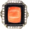 Art Deco 18ct White Gold Coral, Onyx And Diamond Ring 1 Art Deco 18ct White Gold Coral, Onyx And Diamond Ring -Antique Jewellery Company dab6891b dsc06278 scaled 1