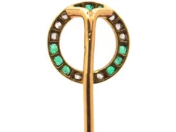 French 18ct Gold Art Deco Emerald & Diamond Circle Tie Pin -Antique Jewellery Company dbef09ab dsc02458