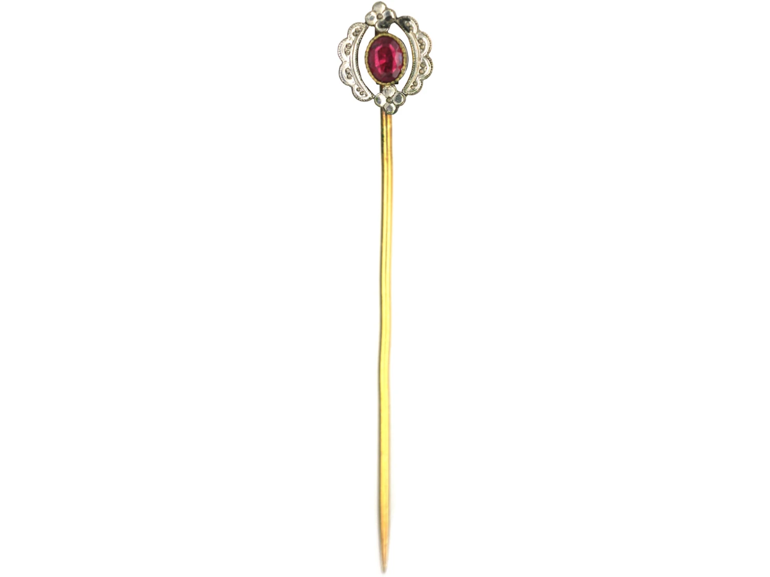 Edwardian Silver & Gold Plated Tie Pin With Red Paste 4 Edwardian Silver & Gold Plated Tie Pin With Red Paste - Image 2