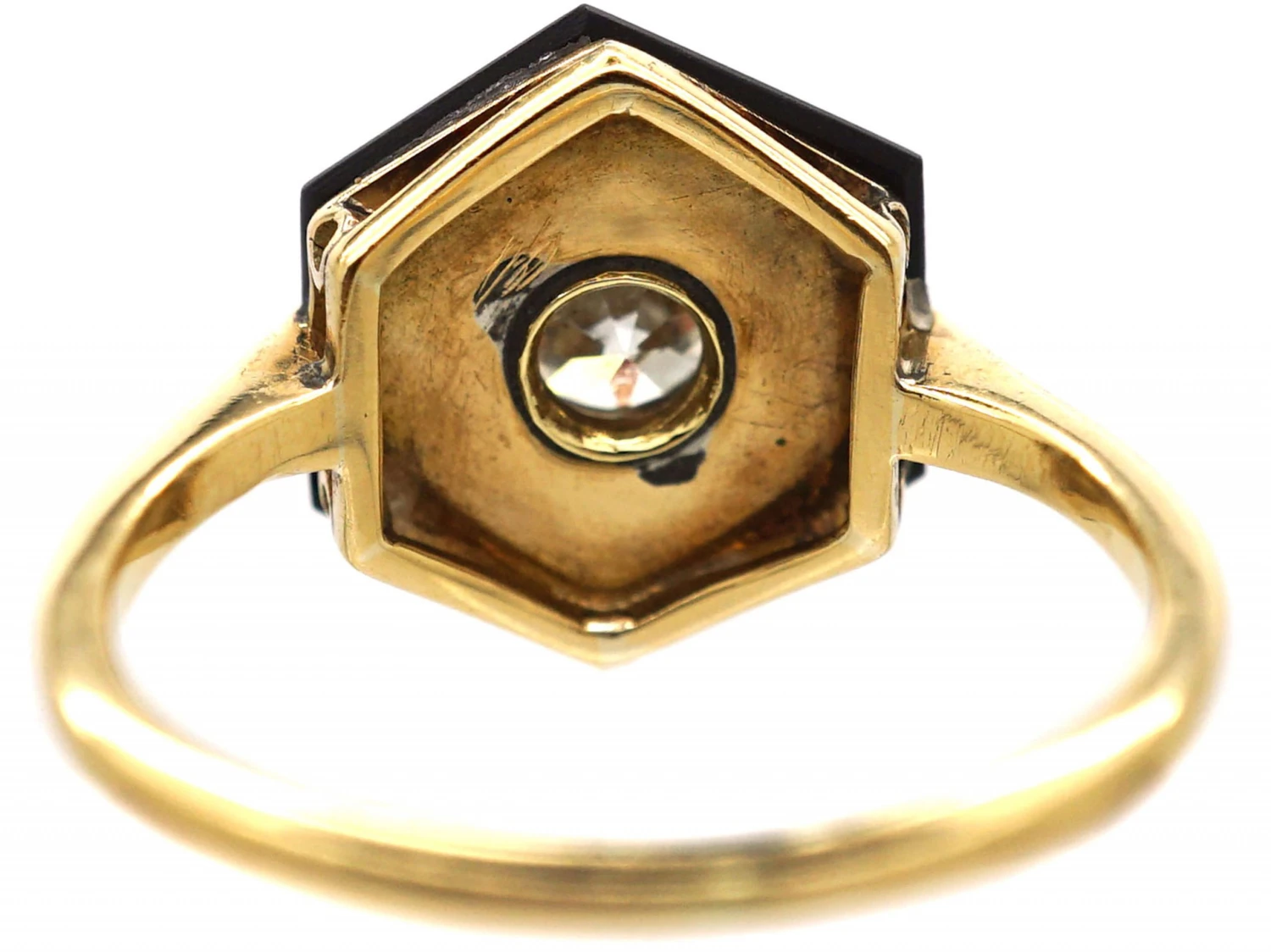 Art Deco 18ct Gold, Onyx & Diamond Hexagonal Ring 7 Art Deco 18ct Gold, Onyx & Diamond Hexagonal Ring - Image 5