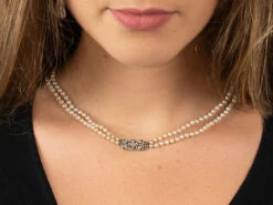 Two Row Graduated Pearl Necklace With Diamond Clasp -Antique Jewellery Company de3fc338 13b