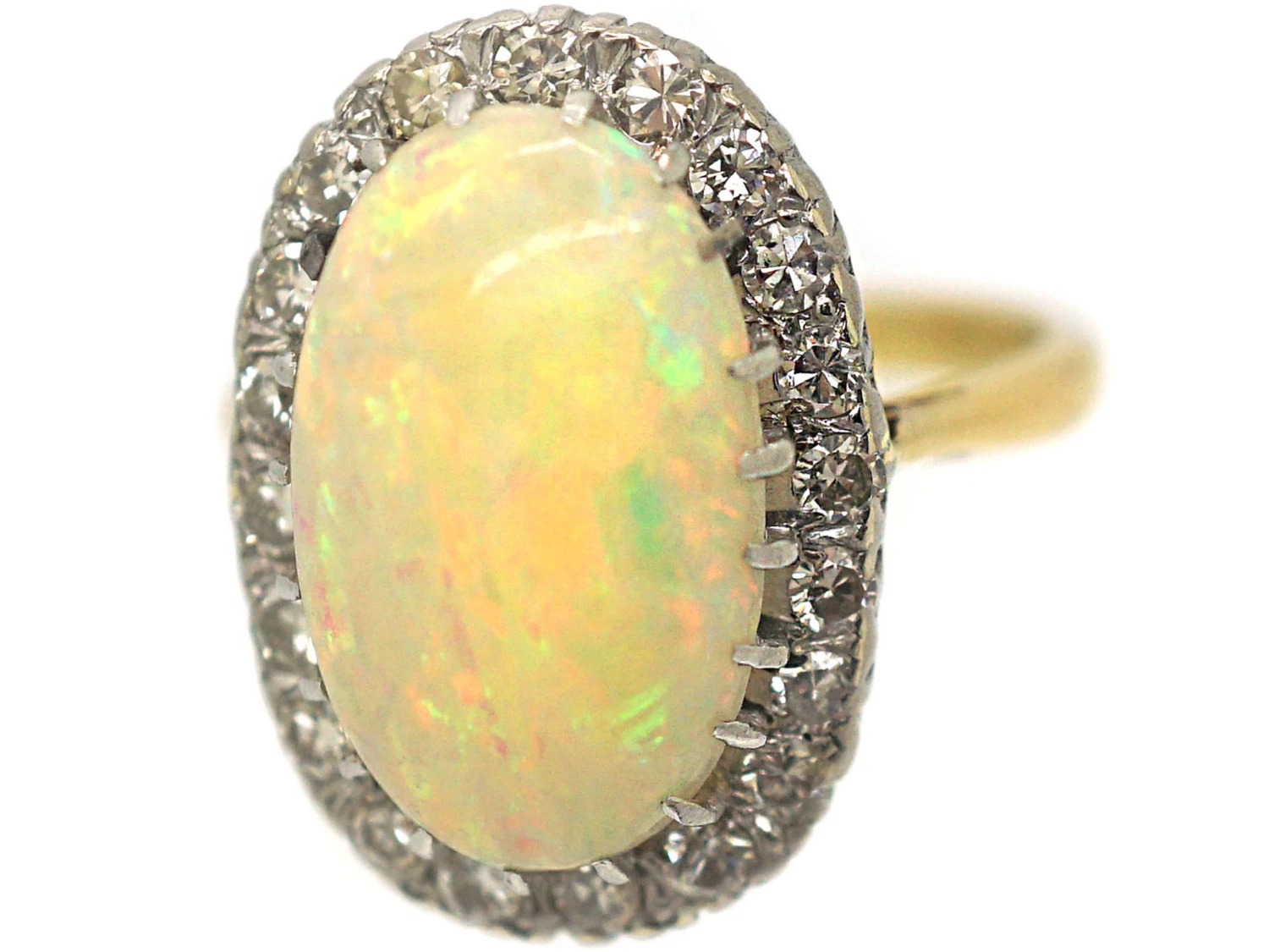 Large Opal & Diamond 18ct Gold Oval Ring 9 Large Opal & Diamond 18ct Gold Oval Ring - Image 7