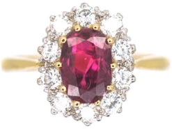 18ct Gold, Ruby & Diamond Oval Cluster Ring