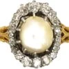 Victorian 18ct Gold, Natural Pearl & Old Mine Cut Diamond Cluster Ring