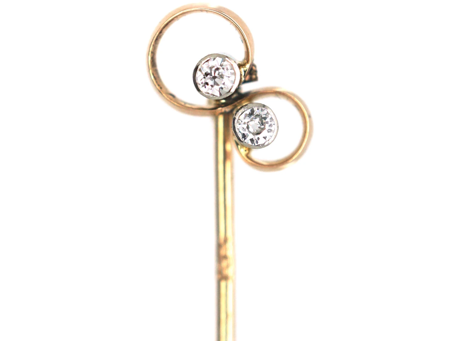 Edwardian 9ct Gold & Diamond Two Stone Twist Tie Pin 3 Edwardian 9ct Gold & Diamond Two Stone Twist Tie Pin