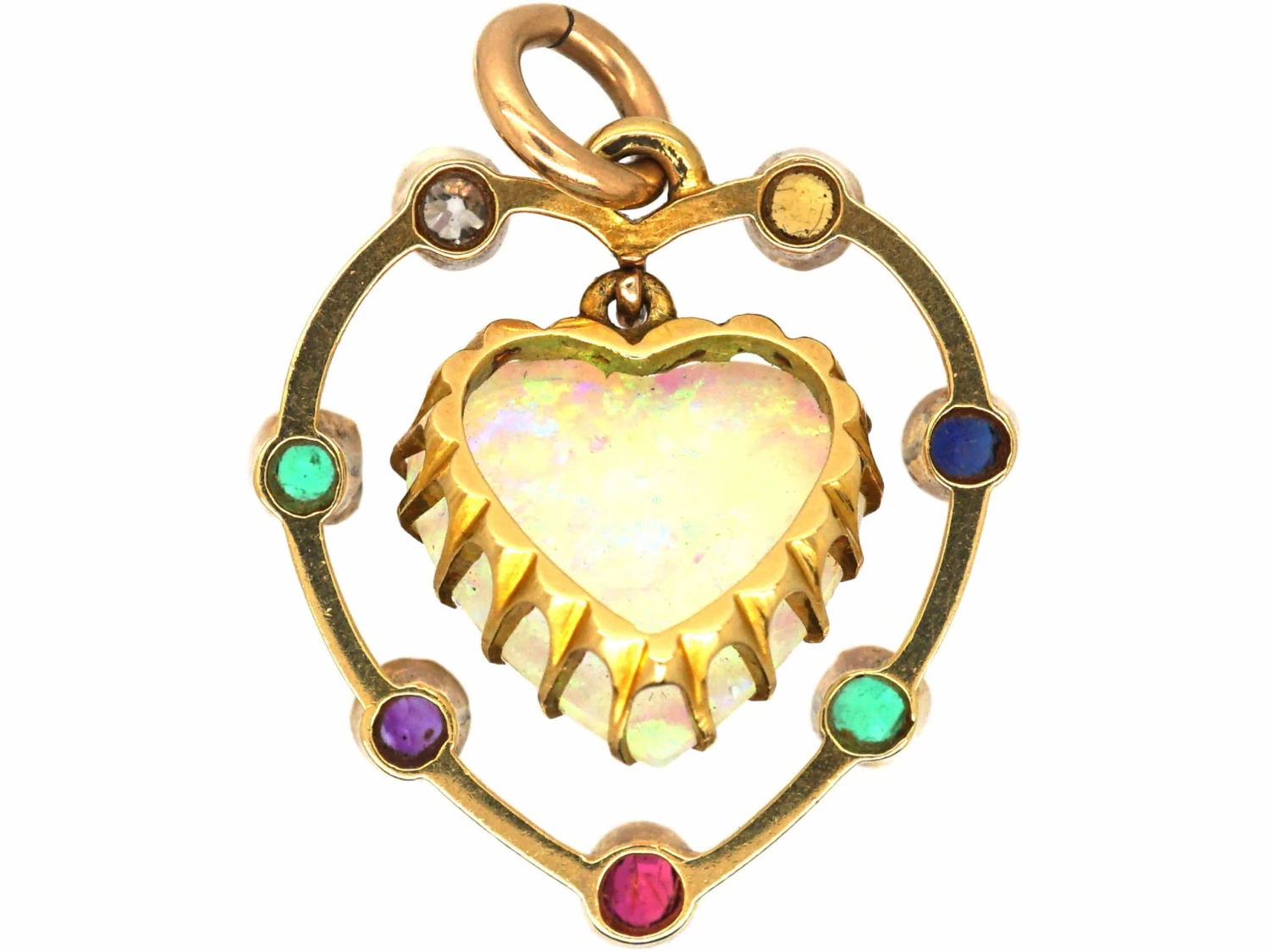 Edwardian 15ct Gold Opal Heart Pendant With Gemstones That Spell Dearest 5 Edwardian 15ct Gold Opal Heart Pendant With Gemstones That Spell Dearest - Image 3