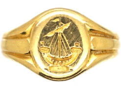 Edwardian 18ct Gold Signet Ring With Intaglio Of A Galleon