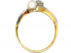 Edwardian 18ct Gold & Platinum Crossover Ring Set With A Natural Pearl & A Diamond 12 Edwardian 18ct Gold & Platinum Crossover Ring Set With A Natural Pearl & A Diamond -Antique Jewellery Company e156cf66 dsc09146 scaled 1