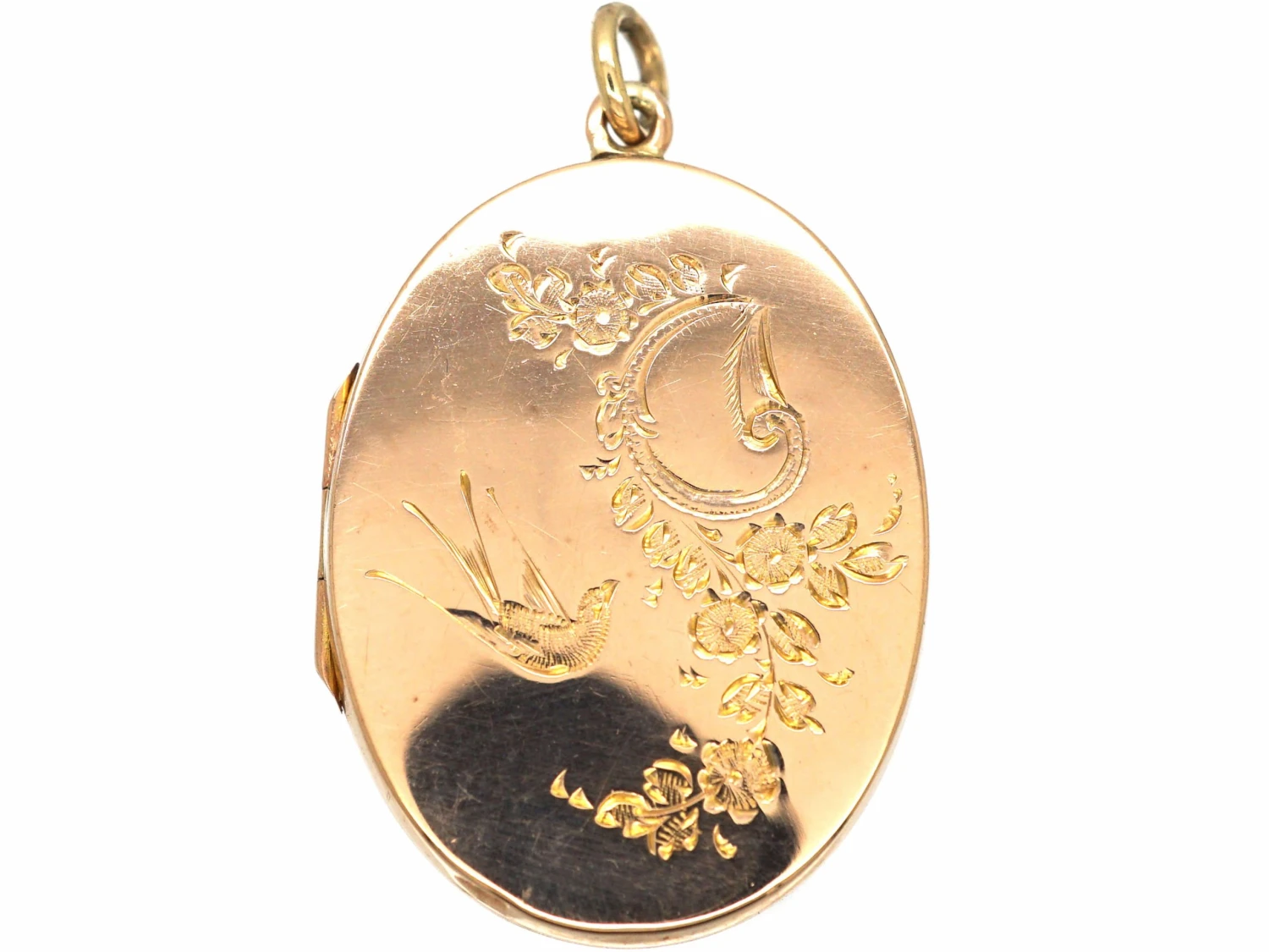 Edwardian 9ct Gold Locket With Swallow & Rose Garland Motif 3 Edwardian 9ct Gold Locket With Swallow & Rose Garland Motif
