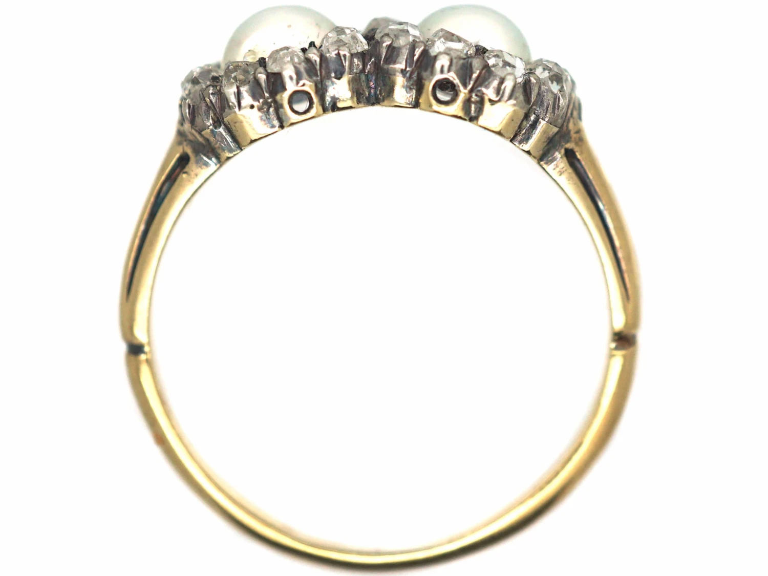 Victorian 18ct Gold Double Heart Ring Set With Natural Pearls & Rose Diamonds 6 Victorian 18ct Gold Double Heart Ring Set With Natural Pearls & Rose Diamonds - Image 4