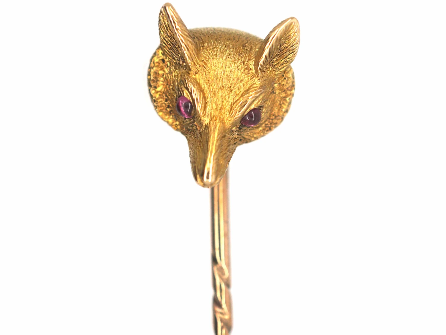 Edwardian 15ct Gold Fox Head Tie Pin With Ruby Eyes 3 Edwardian 15ct Gold Fox Head Tie Pin With Ruby Eyes
