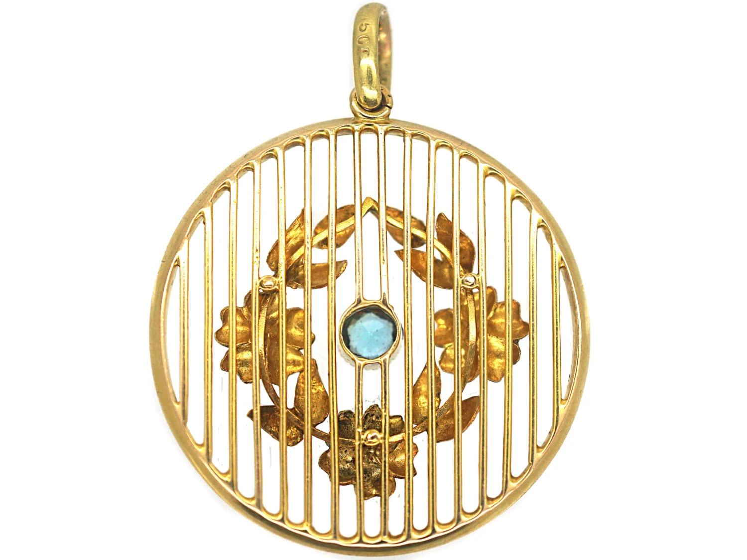 Edwardian 15ct Gold Aquamarine & Natural Split Pearl Round Pendant 5 Edwardian 15ct Gold Aquamarine & Natural Split Pearl Round Pendant - Image 3