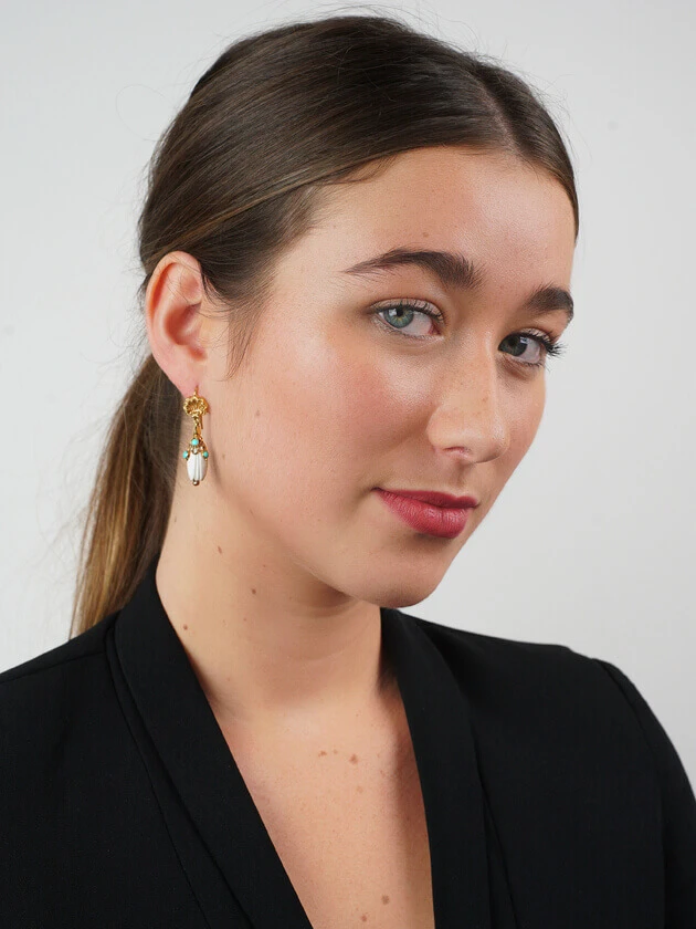 Regency 15ct Gold, White Coral & Turquoise Earrings 4 Regency 15ct Gold, White Coral & Turquoise Earrings - Image 2